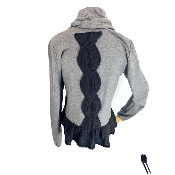 Anthropologie Moth Large Switching Sides Sweater-Cable Knit Cowl Neck Black Gray - Picture 3 of 12